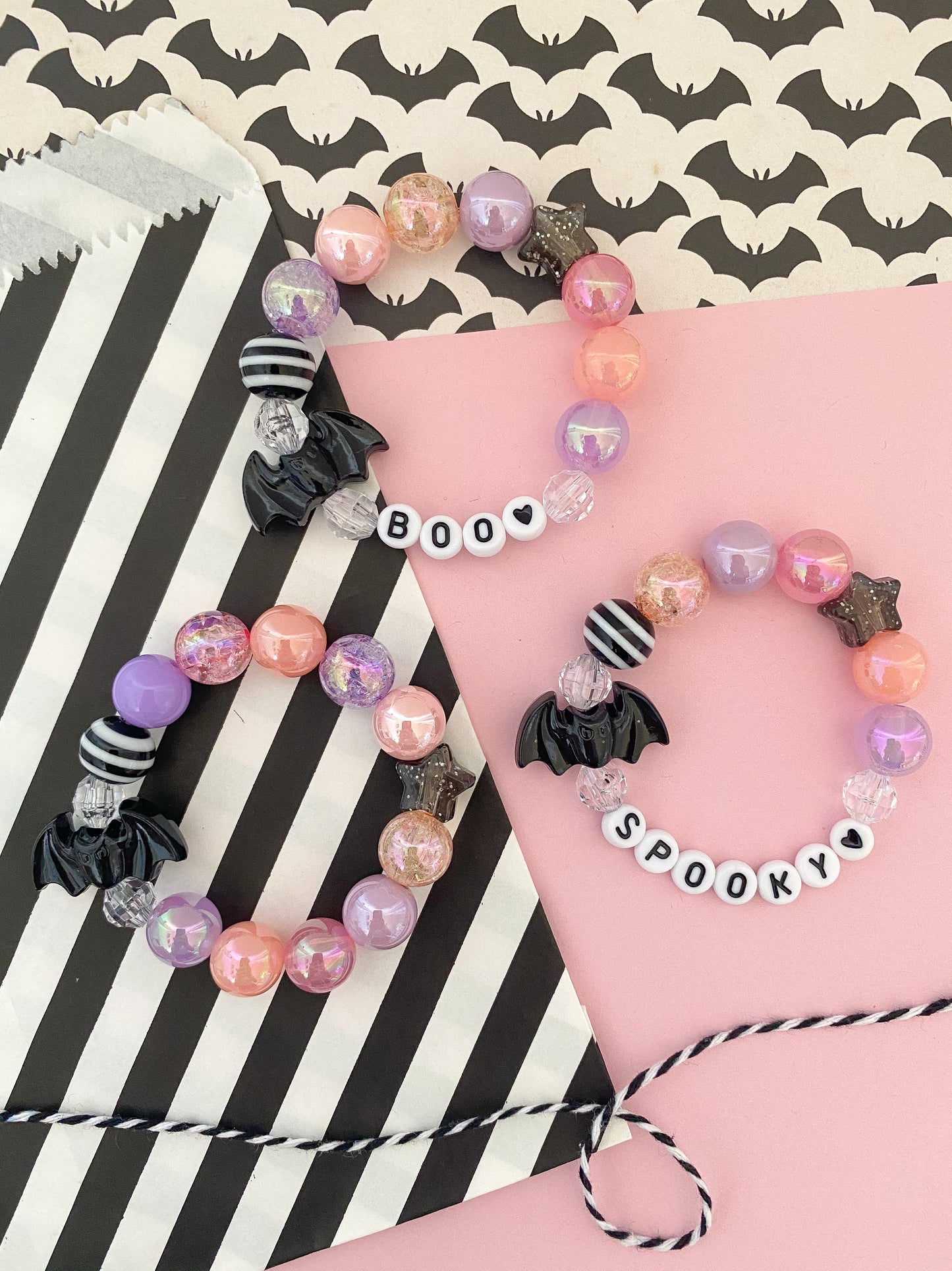 Bat Beaded Charm Bracelet (HAL-3)