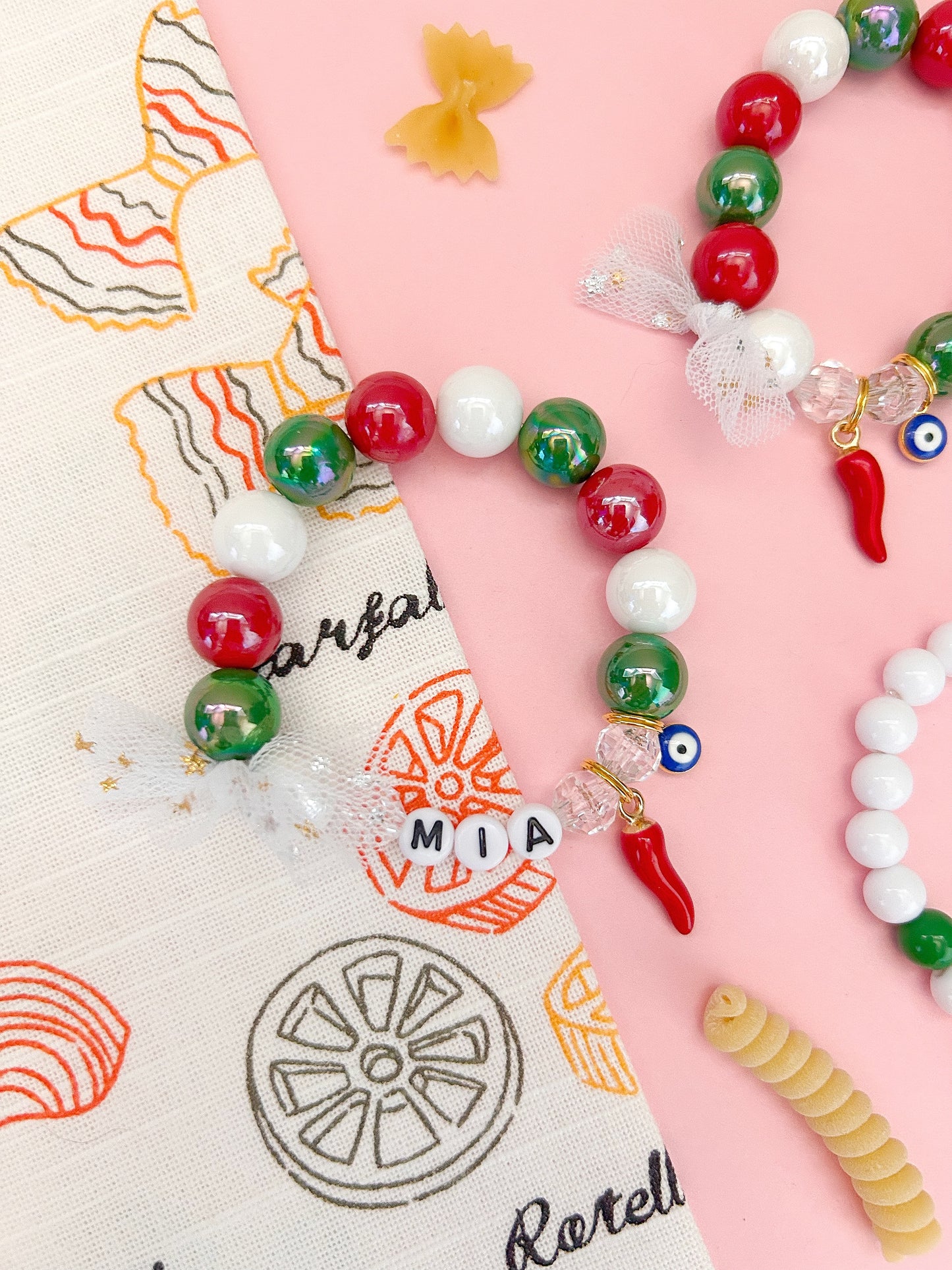 Kids Cornicello & Evil Eye Beaded Charm Bracelet (ITL-3)