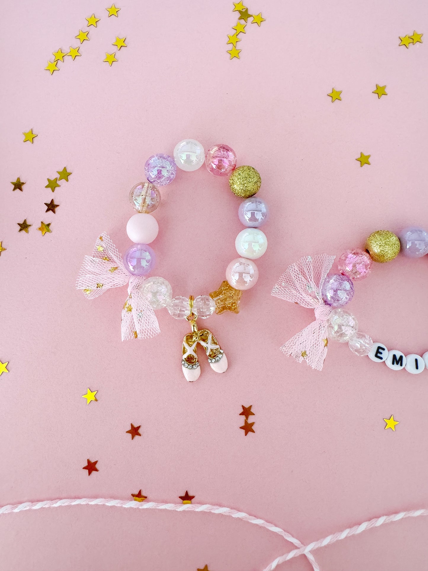 Pink Ballerina Beaded Charm Bracelet (CHR-4)