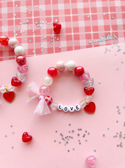 Kids Red Heart Beaded Charm Bracelet (VAL-2)