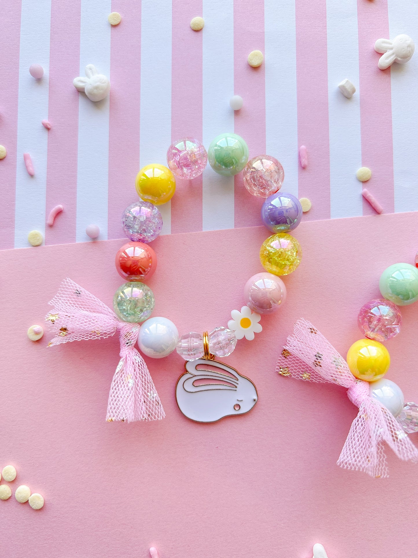 Bunny & Daisy Beaded Charm Bracelet (SPR-1)