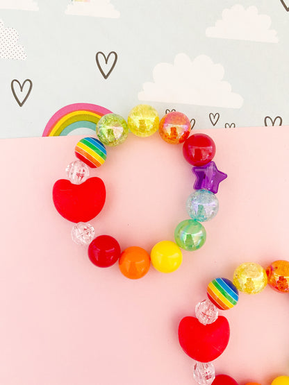 Rainbow Red Heart Beaded Charm Bracelet (VAL-6)