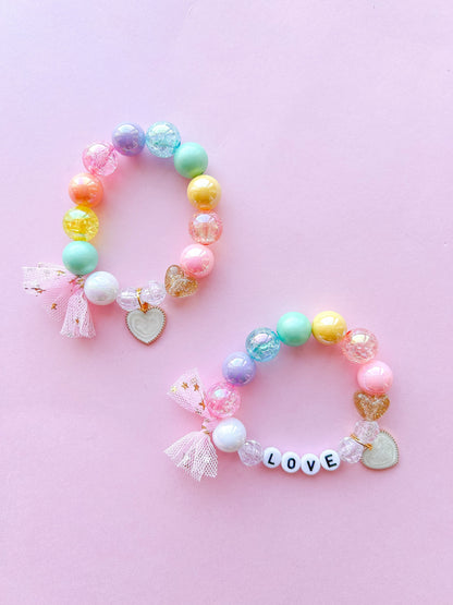 Kids Enamel Heart Beaded Charm Bracelet (VAL-1)
