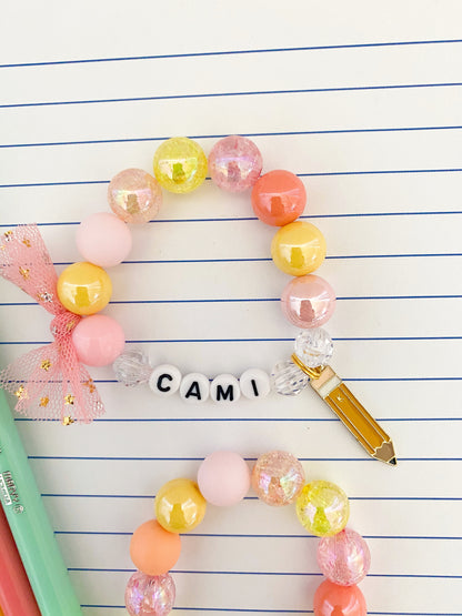 Back to School Pencil Beaded Charm Bracelet (BTS-2)