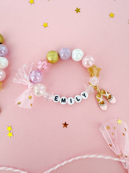 Pink Ballerina Beaded Charm Bracelet (CHR-4)