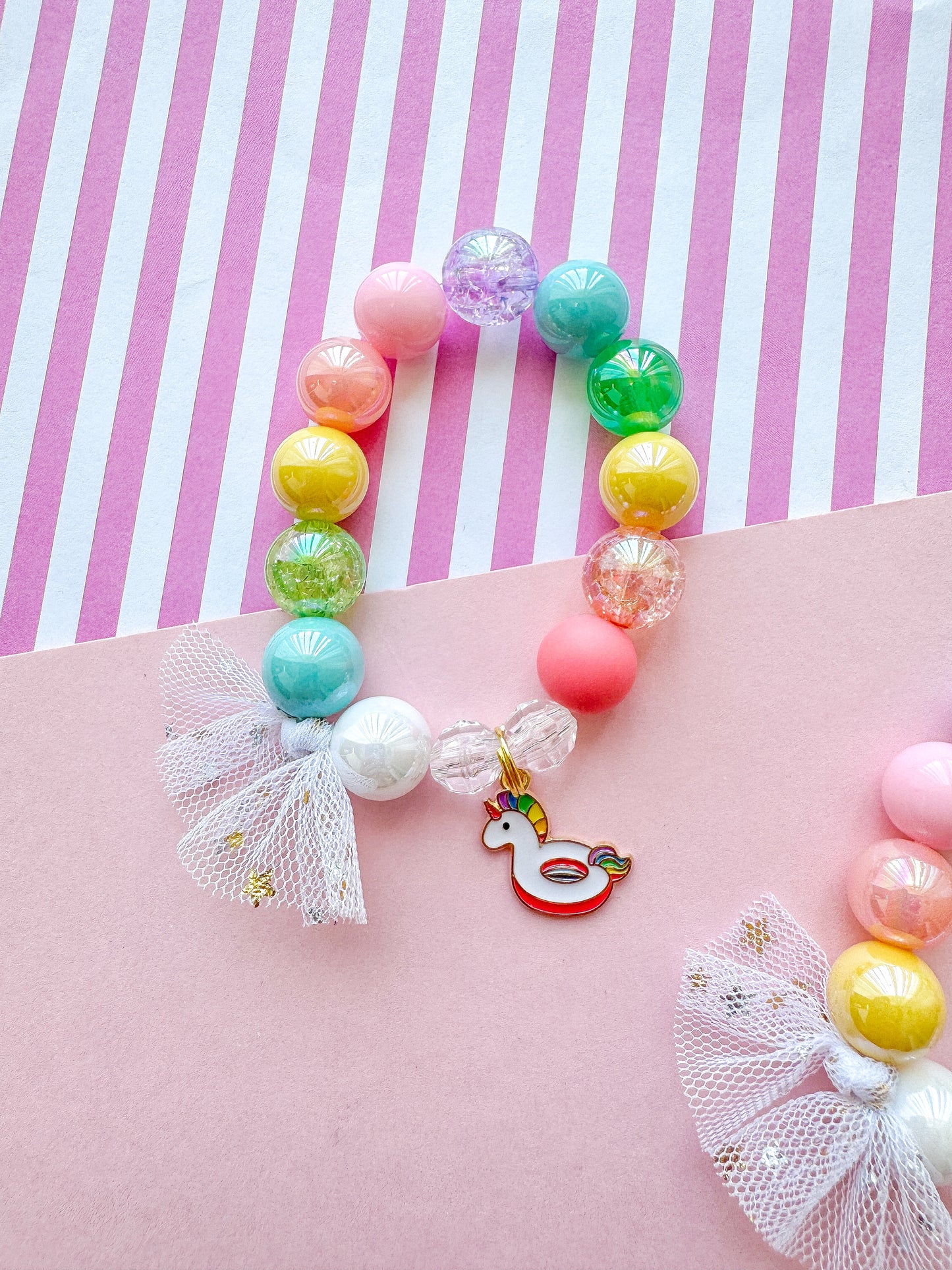 Unicorn Pool Float Beaded Charm Bracelet (SMR-5)