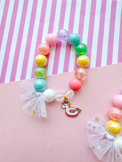 Unicorn Pool Float Beaded Charm Bracelet (SMR-5)