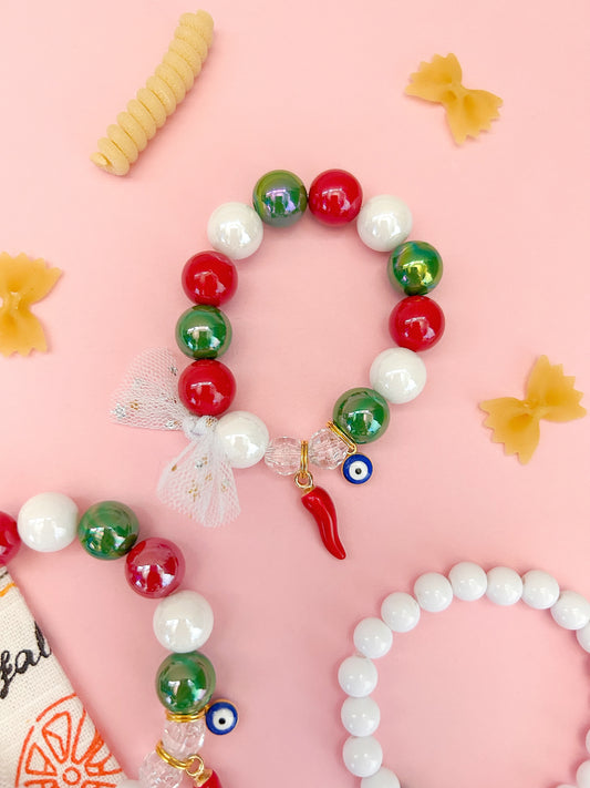 Kids Cornicello & Evil Eye Beaded Charm Bracelet (ITL-3)