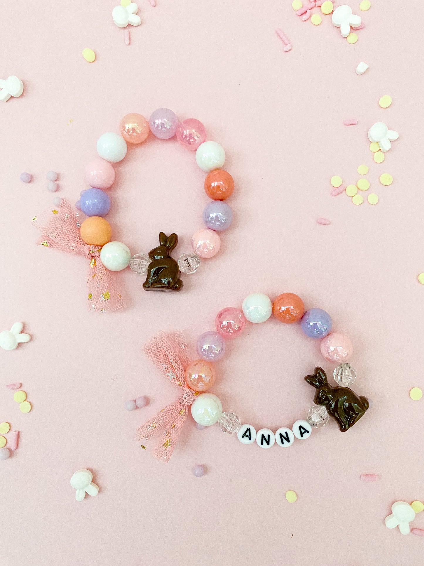 Chocolate Bunny Beaded Charm Bracelet (SPR-4)