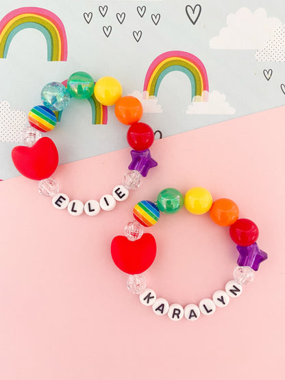 Rainbow Red Heart Beaded Charm Bracelet (VAL-6)