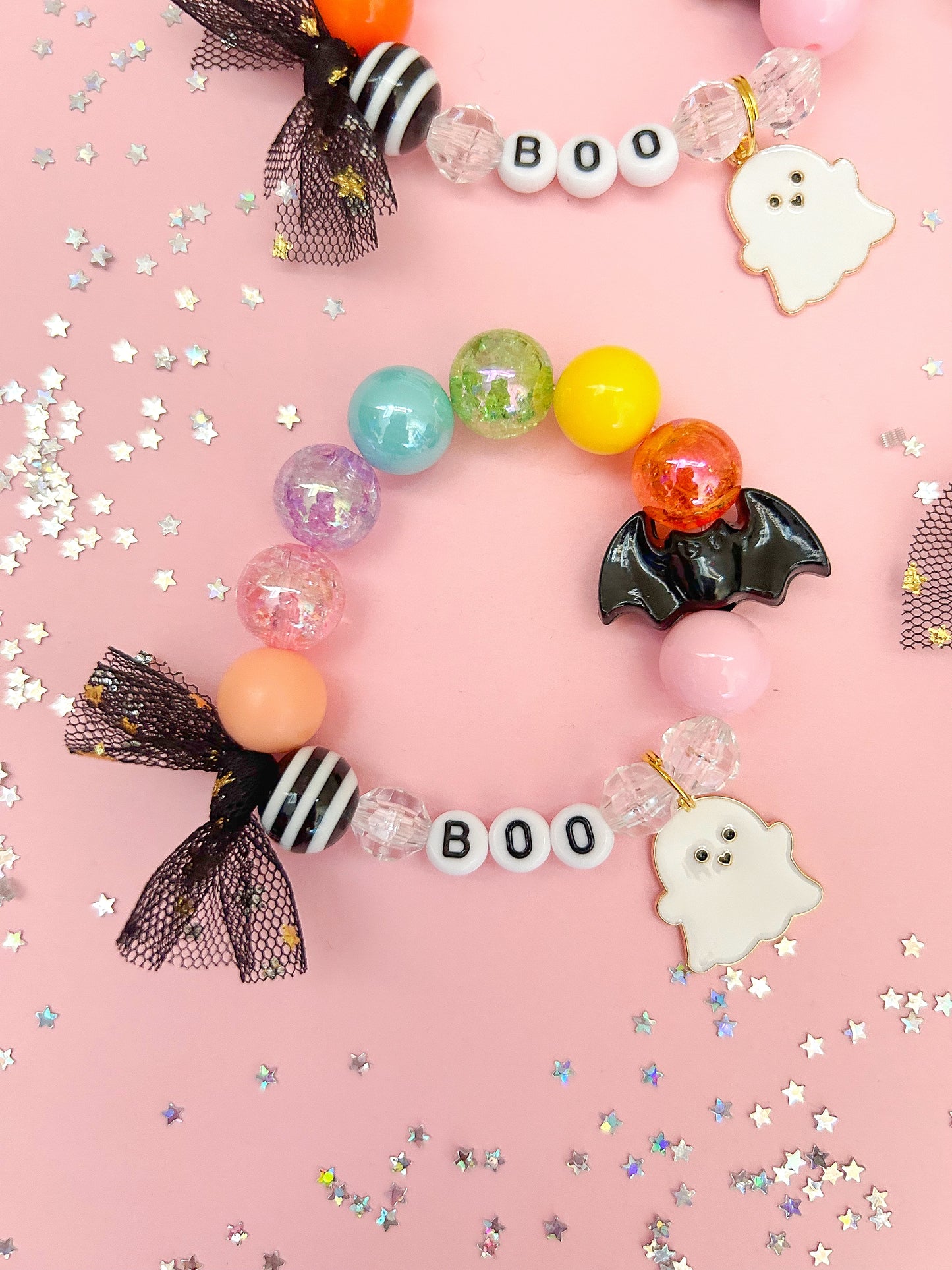 Ghost & Bat BOO Beaded Charm Bracelet (HAL-1)