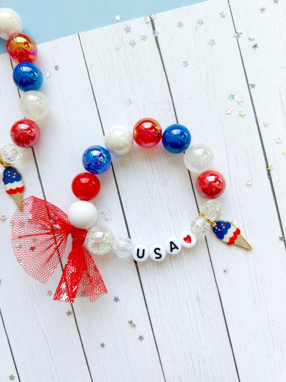 Red White & Blue Ice Cream Beaded Charm Bracelet (SMR-2)