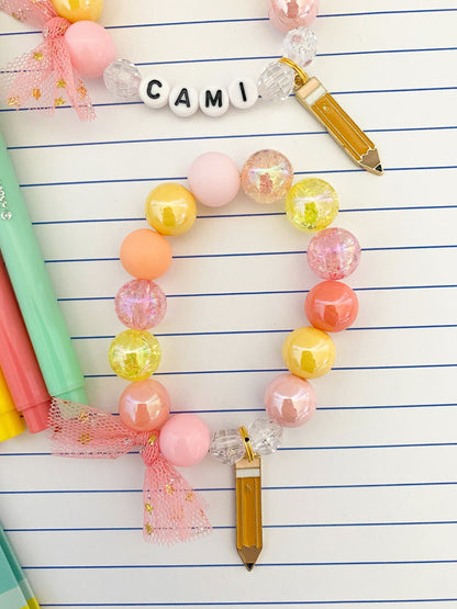 Back to School Pencil Beaded Charm Bracelet (BTS-2)