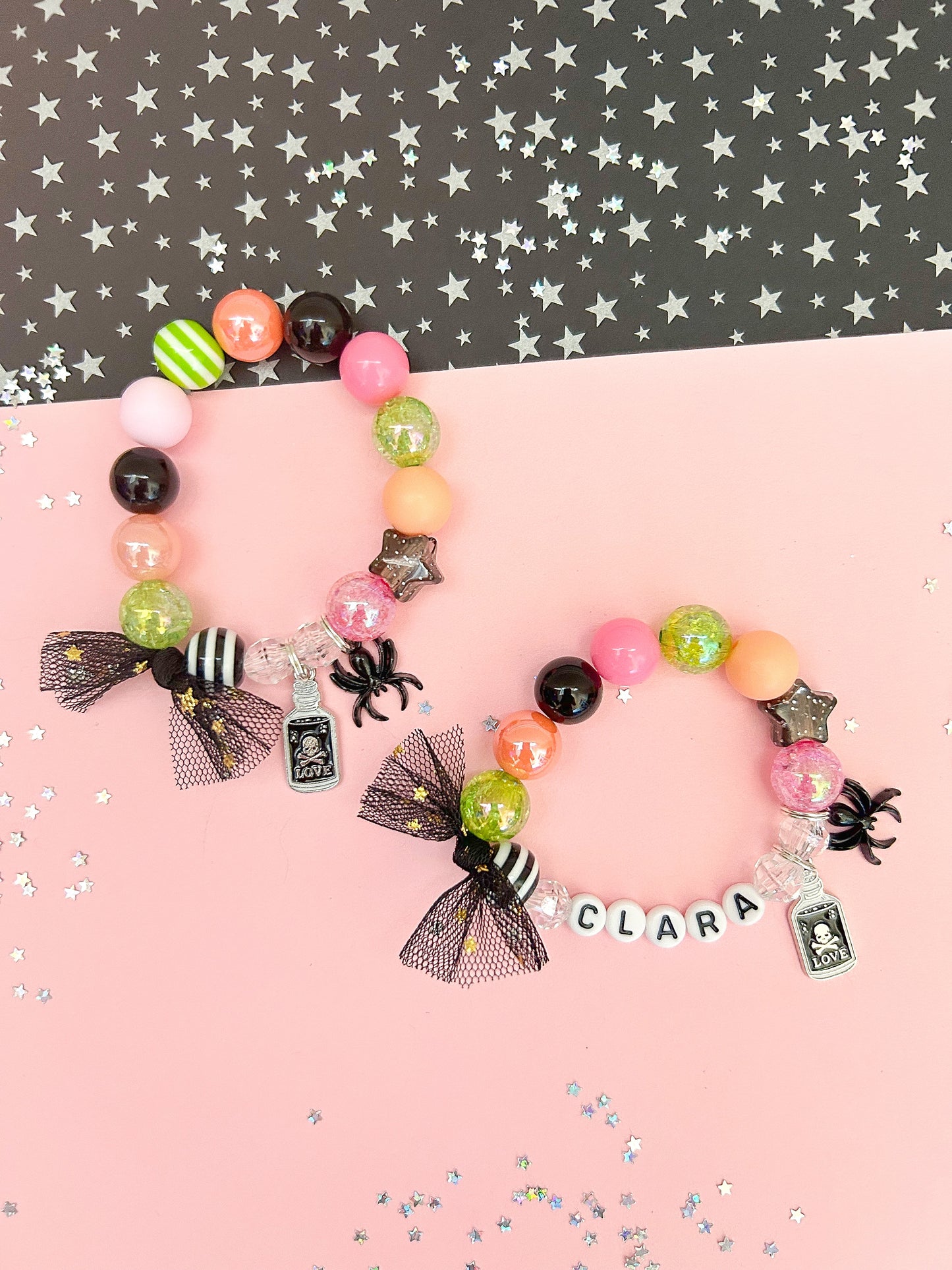 Potion & Spider Beaded Charm Bracelet (HAL-4)