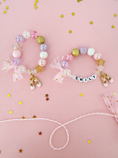 Pink Ballerina Beaded Charm Bracelet (CHR-4)