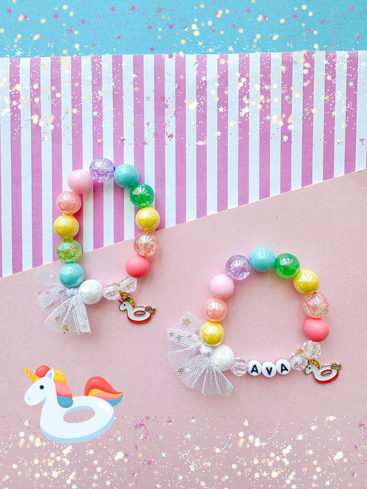 Unicorn Pool Float Beaded Charm Bracelet (SMR-5)