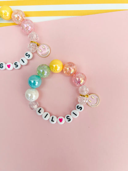 Happy Face Sister Beaded Charm Bracelet (SIS-2)