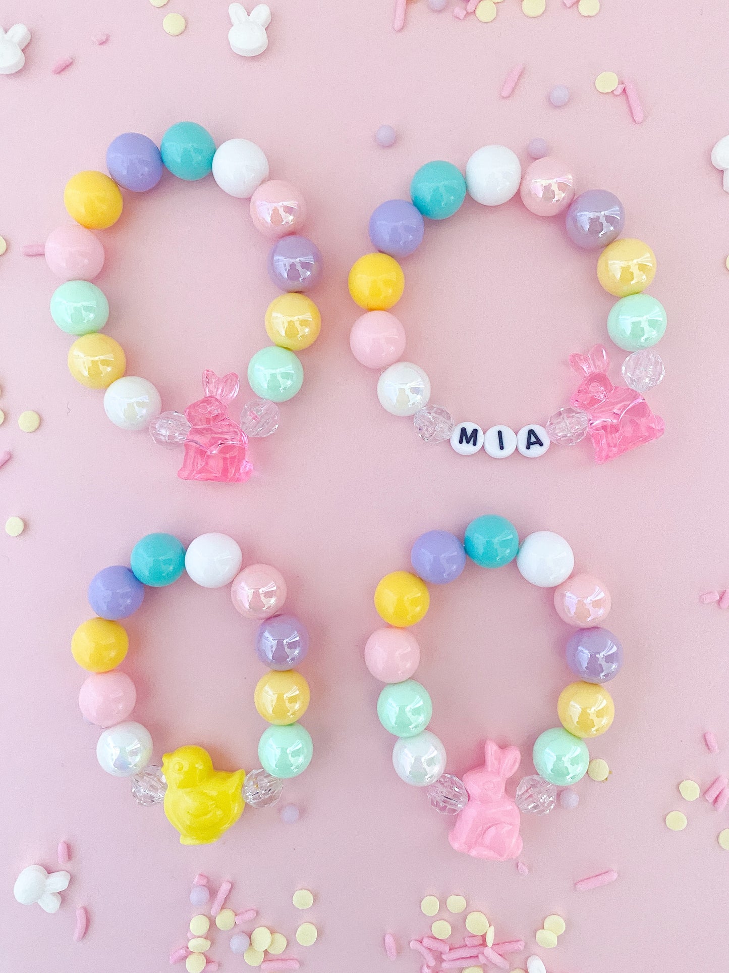 Bunnies & Chicks Beaded Charm Bracelet (SPR-5)