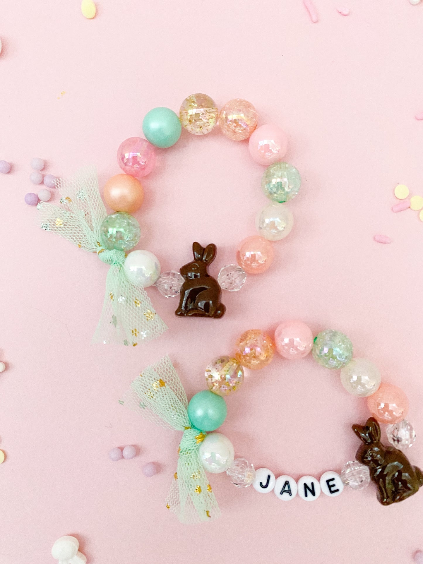 Chocolate Bunny Beaded Charm Bracelet (SPR-4)