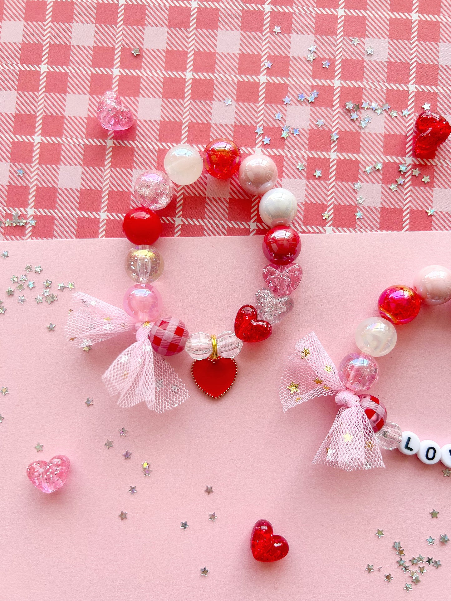 Kids Red Heart Beaded Charm Bracelet (VAL-2)