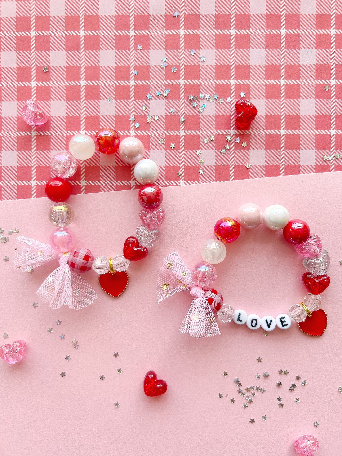 Kids Red Heart Beaded Charm Bracelet (VAL-2)