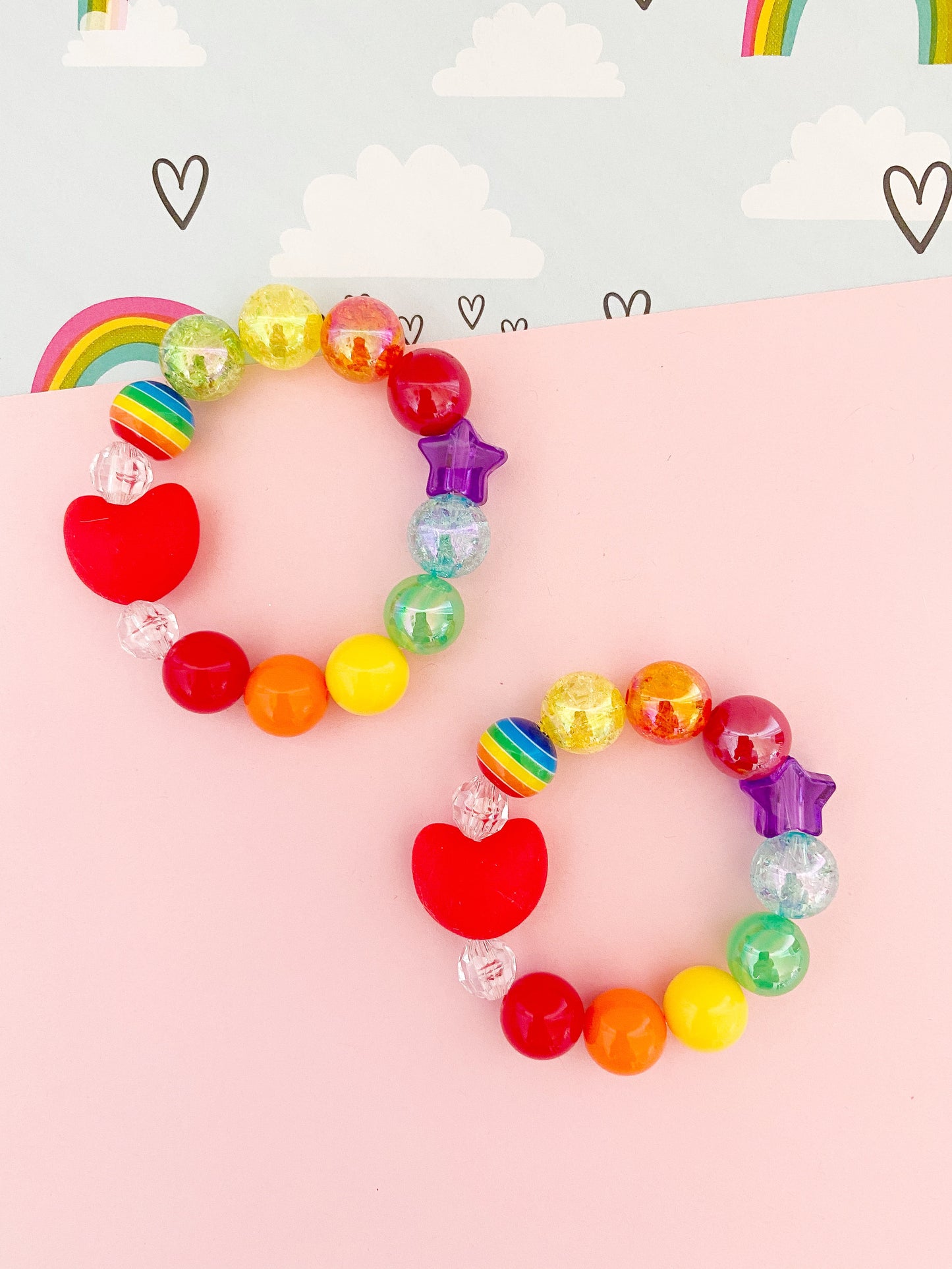 Rainbow Red Heart Beaded Charm Bracelet (VAL-6)