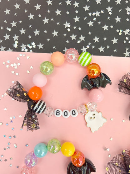 Ghost & Bat BOO Beaded Charm Bracelet (HAL-1)