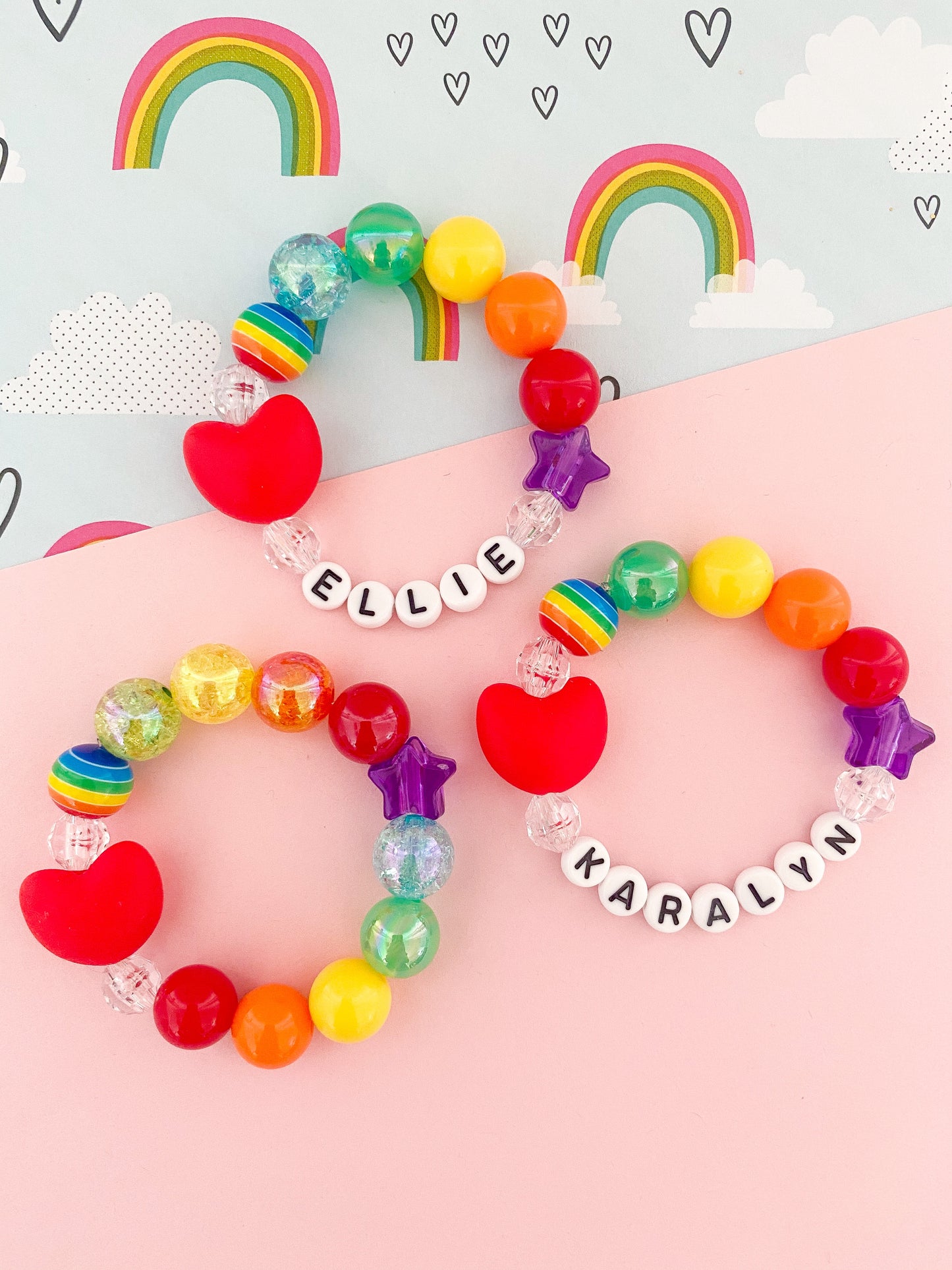 Rainbow Red Heart Beaded Charm Bracelet (VAL-6)