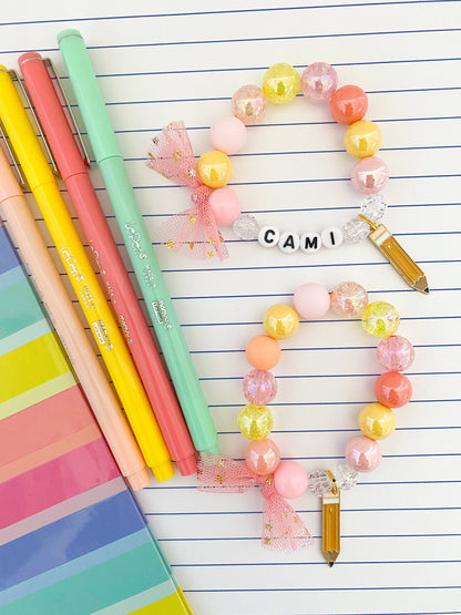 Back to School Pencil Beaded Charm Bracelet (BTS-2)