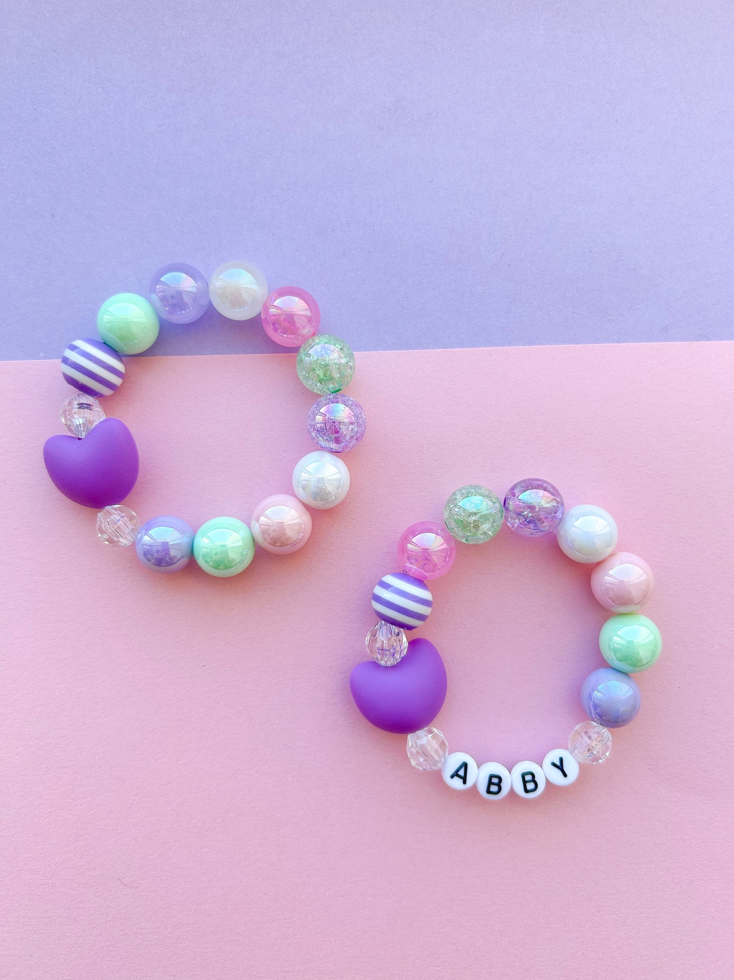 Kids Purple Heart Beaded Charm Bracelet (VAL-3)