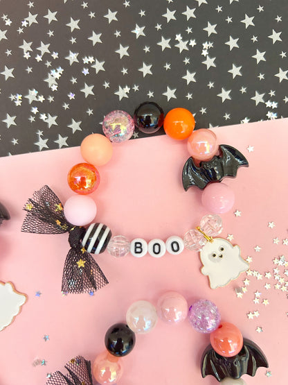 Ghost & Bat BOO Beaded Charm Bracelet (HAL-1)