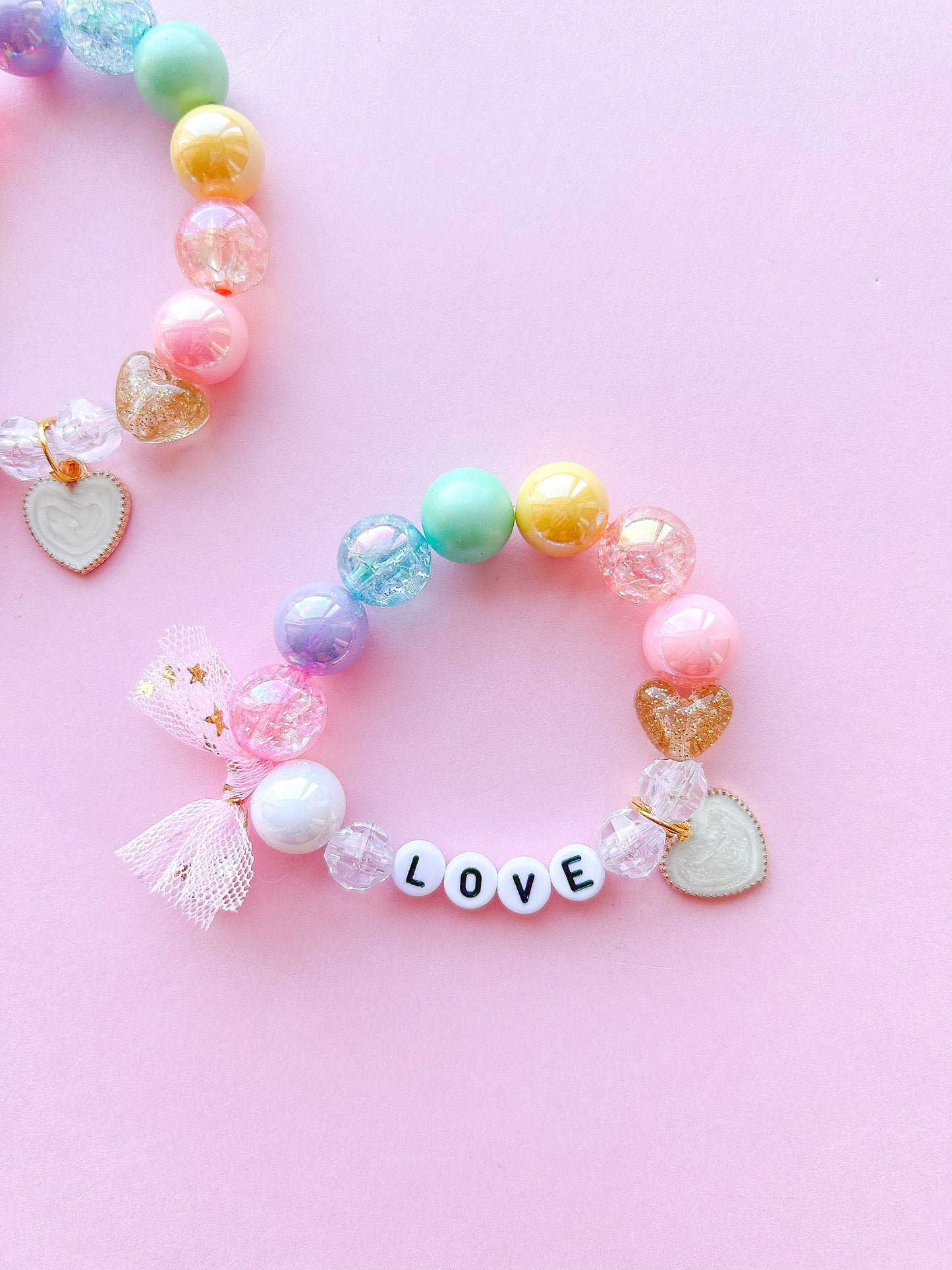 Kids Enamel Heart Beaded Charm Bracelet (VAL-1)