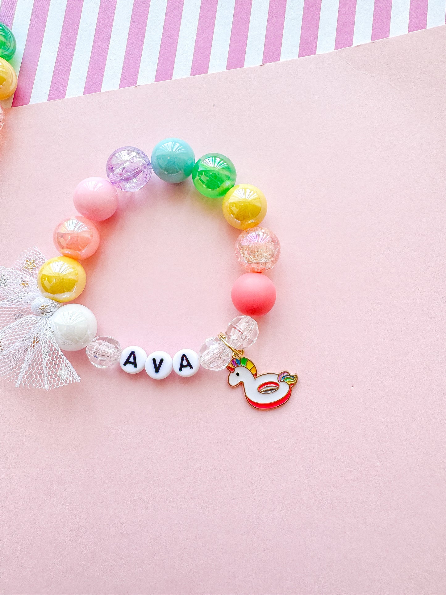 Unicorn Pool Float Beaded Charm Bracelet (SMR-5)