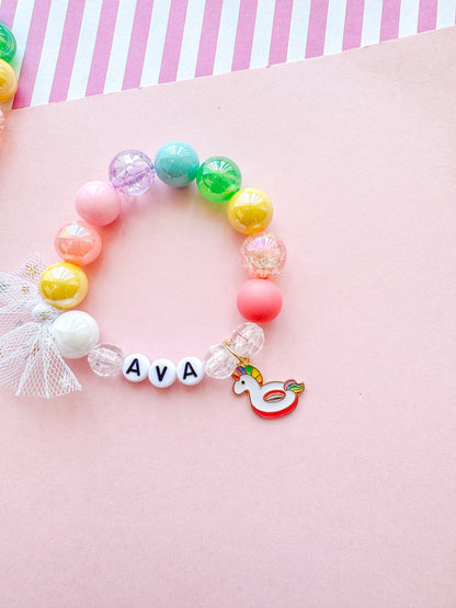 Unicorn Pool Float Beaded Charm Bracelet (SMR-5)