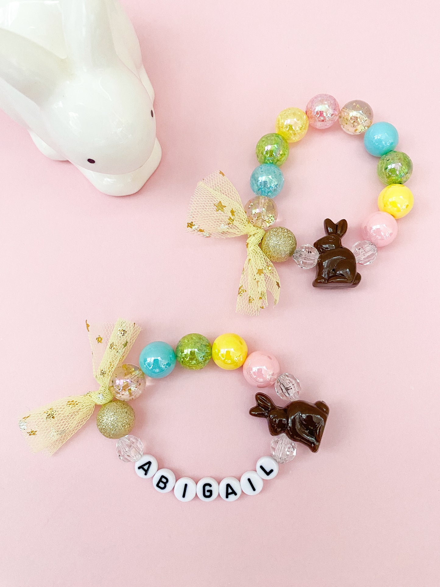 Chocolate Bunny Beaded Charm Bracelet (SPR-4)