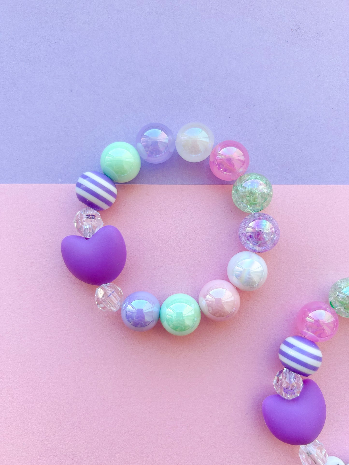 Kids Purple Heart Beaded Charm Bracelet (VAL-3)