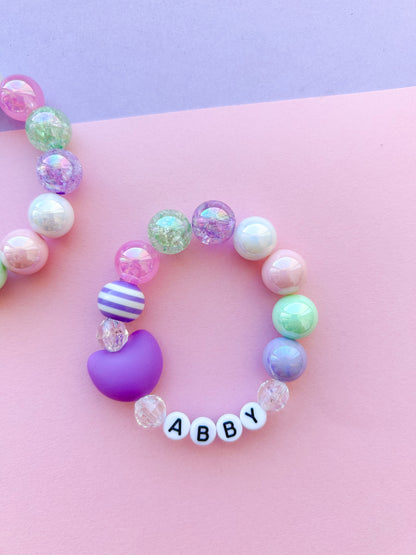 Kids Purple Heart Beaded Charm Bracelet (VAL-3)