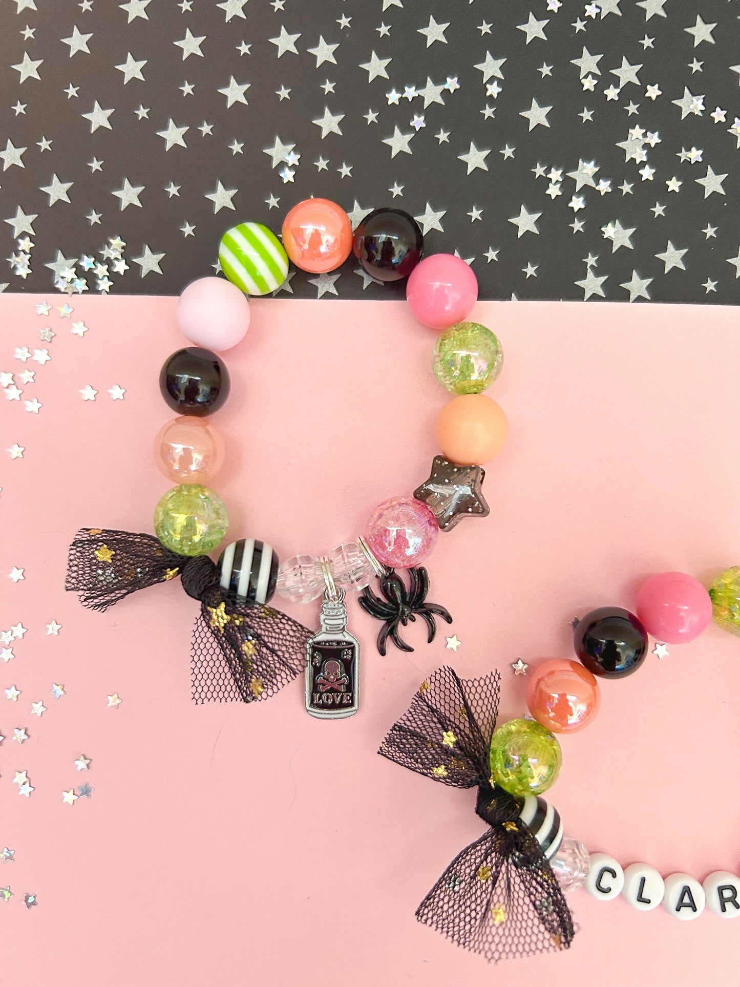 Potion & Spider Beaded Charm Bracelet (HAL-4)