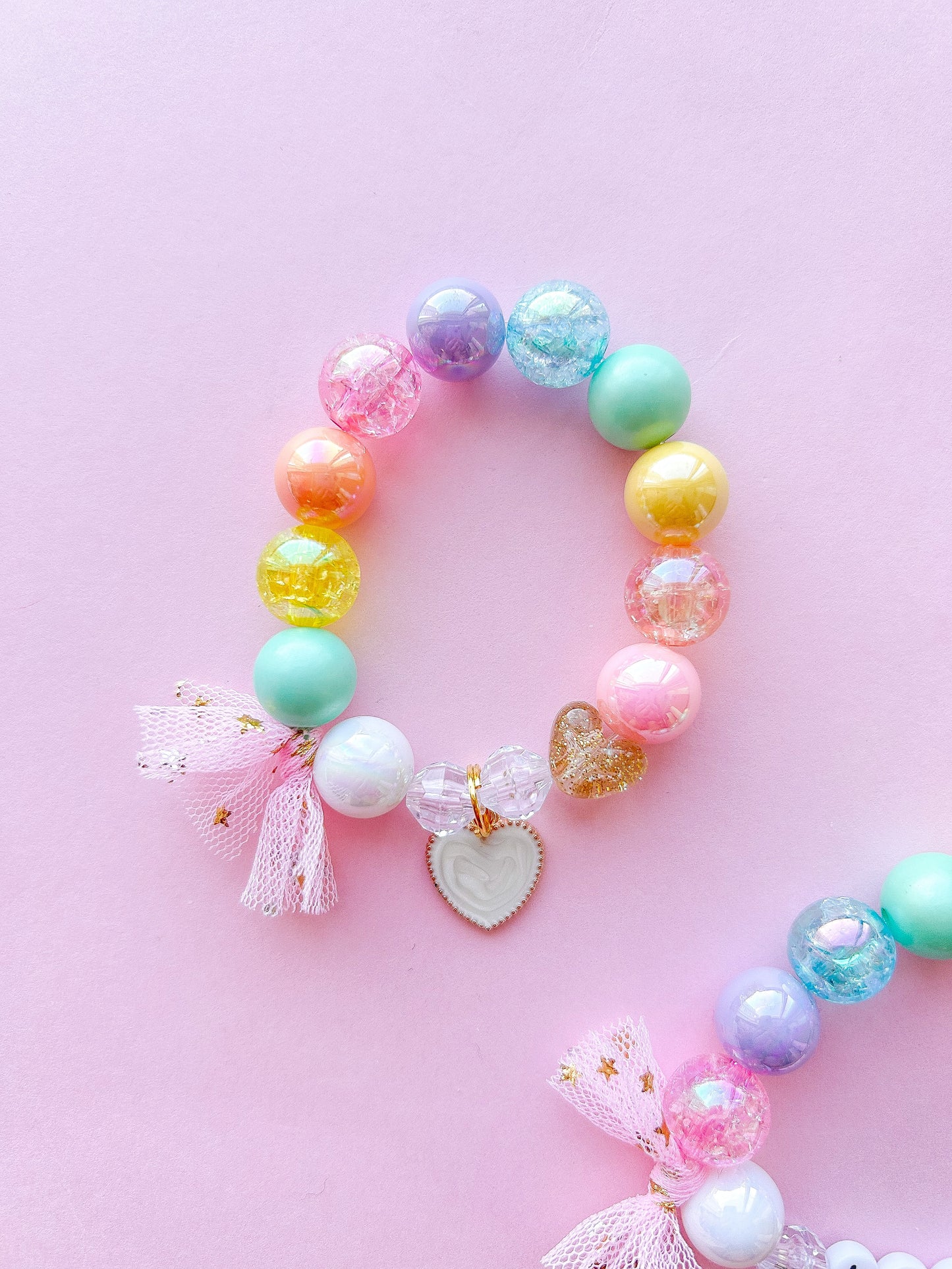 Kids Enamel Heart Beaded Charm Bracelet (VAL-1)
