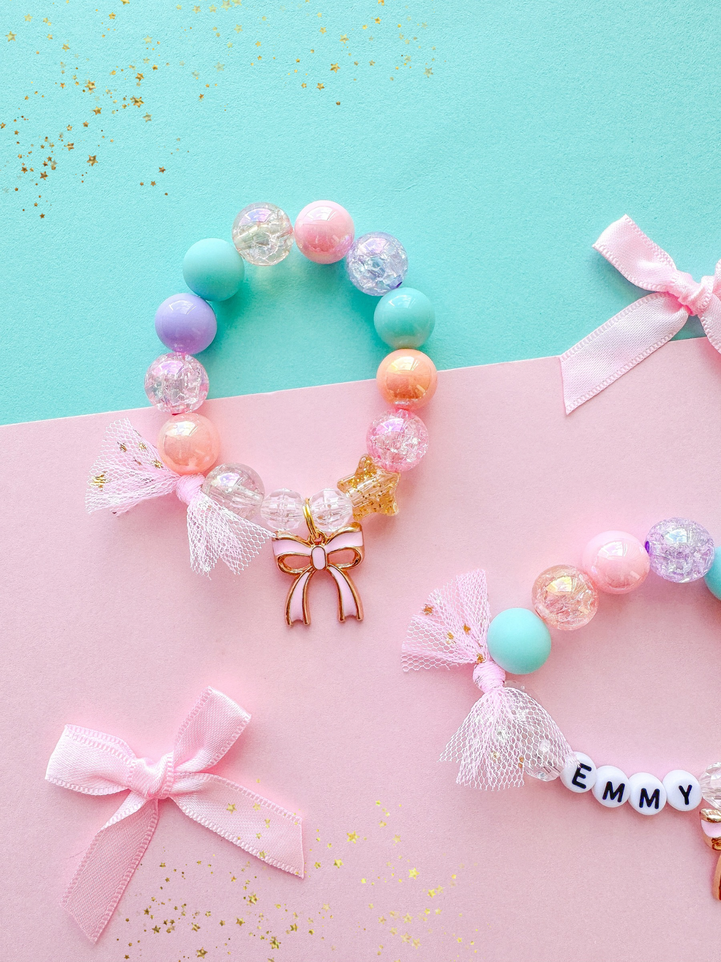 Kids Bow & Star Beaded Charm Bracelet (CHR-1)